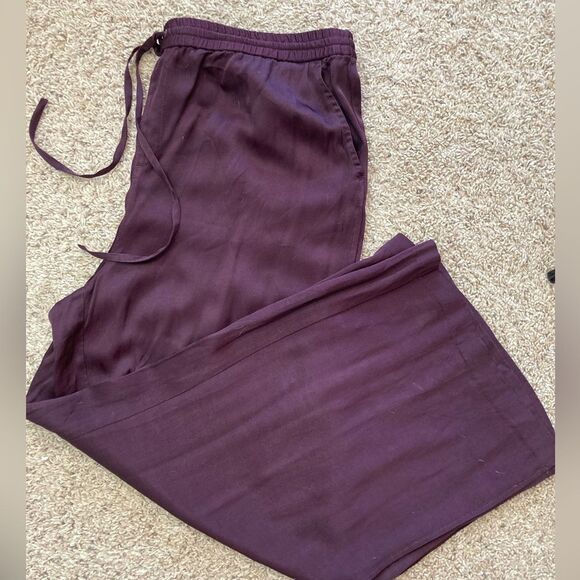 Lou& Grey BNWT plum satin extra high waist palazzo pants w/ elastic drawstring
